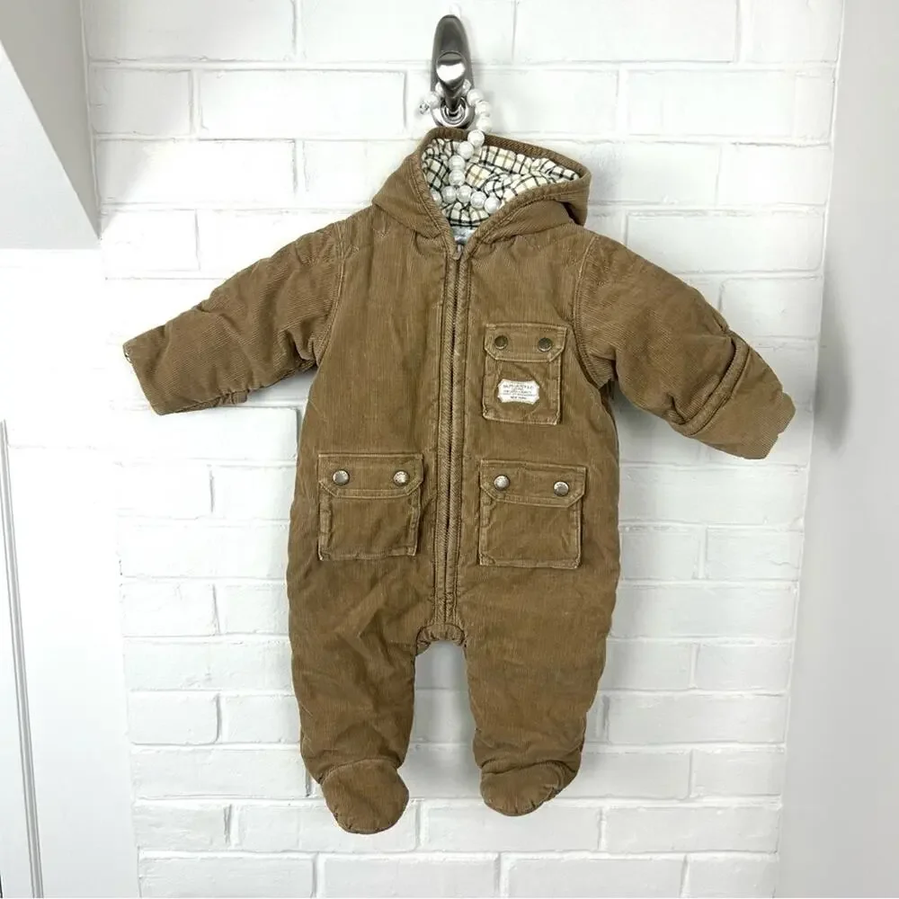 Ralph Lauren Baby Corduroy Plaid Flannel Lined Snow Bunting Size 6 MOS